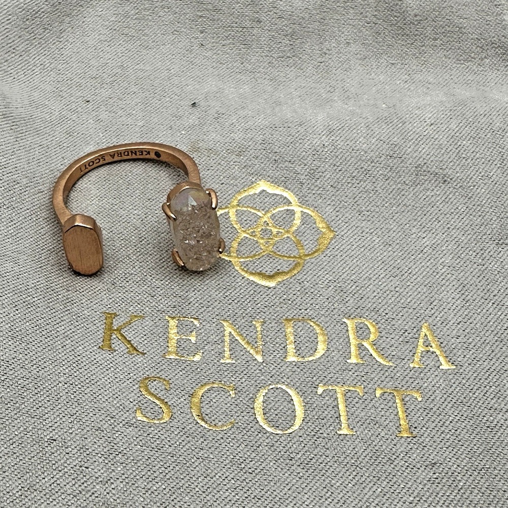 Kendra Scott Adjustable Ring Rose Gold‎ Druzy Stone Open Band Size 9